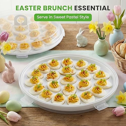 Miniatura 3 de HANSGO Recipientes para huevos rellenos con tapa, bandejas portaplatos para huevos rellenos con 22 ranuras para fiesta navideña y cocina del hogar