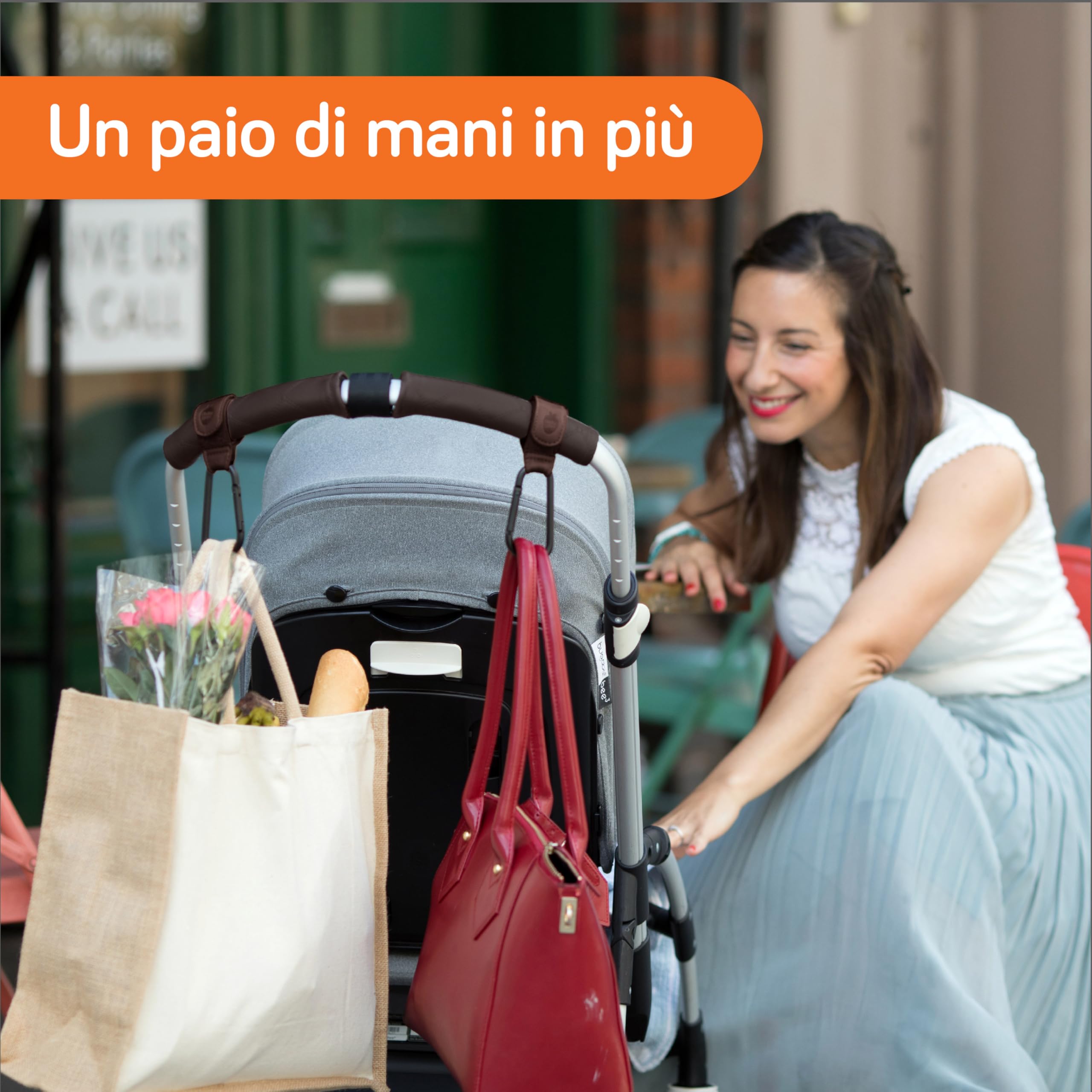 Baby Uma Ganci per Passeggino Porta Borse in Similpelle - Ganci Passeggino Universali, Antiscivolo, Fino a 5 kg (Marrone Scuro)