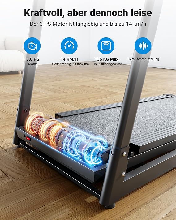 THERUN Treadmill for Home Foldable up to 14 km/h and 3.5 HP Treadmill Foldable with 12% Incline and LED Ambient Walking Pad for Office with 12 Training Programmes up to 180 kg 110 cm x 42 cm