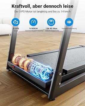 THERUN Treadmill for Home Foldable up to 14 km/h and 3.5 HP Treadmill Foldable with 12% Incline and LED Ambient Walking Pad for Office with 12 Training Programmes up to 180 kg 110 cm x 42 cm