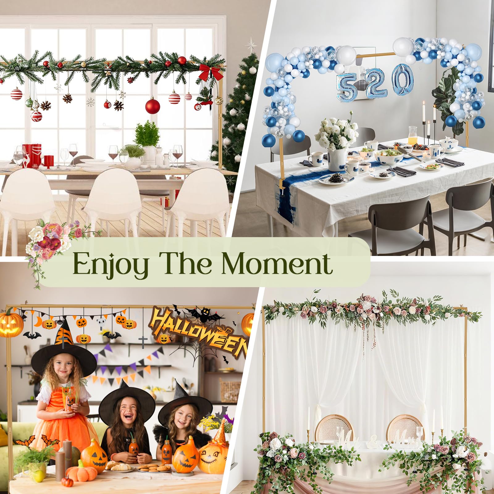 Arche de Table Extensible, Tige Décorative de Table avec Pinces, 120CM-260CM, Tige de Suspension en Métal sur Table, Arche de Table Doré pour Noël, Mariage, Anniversaire, Décoration de Fête Or