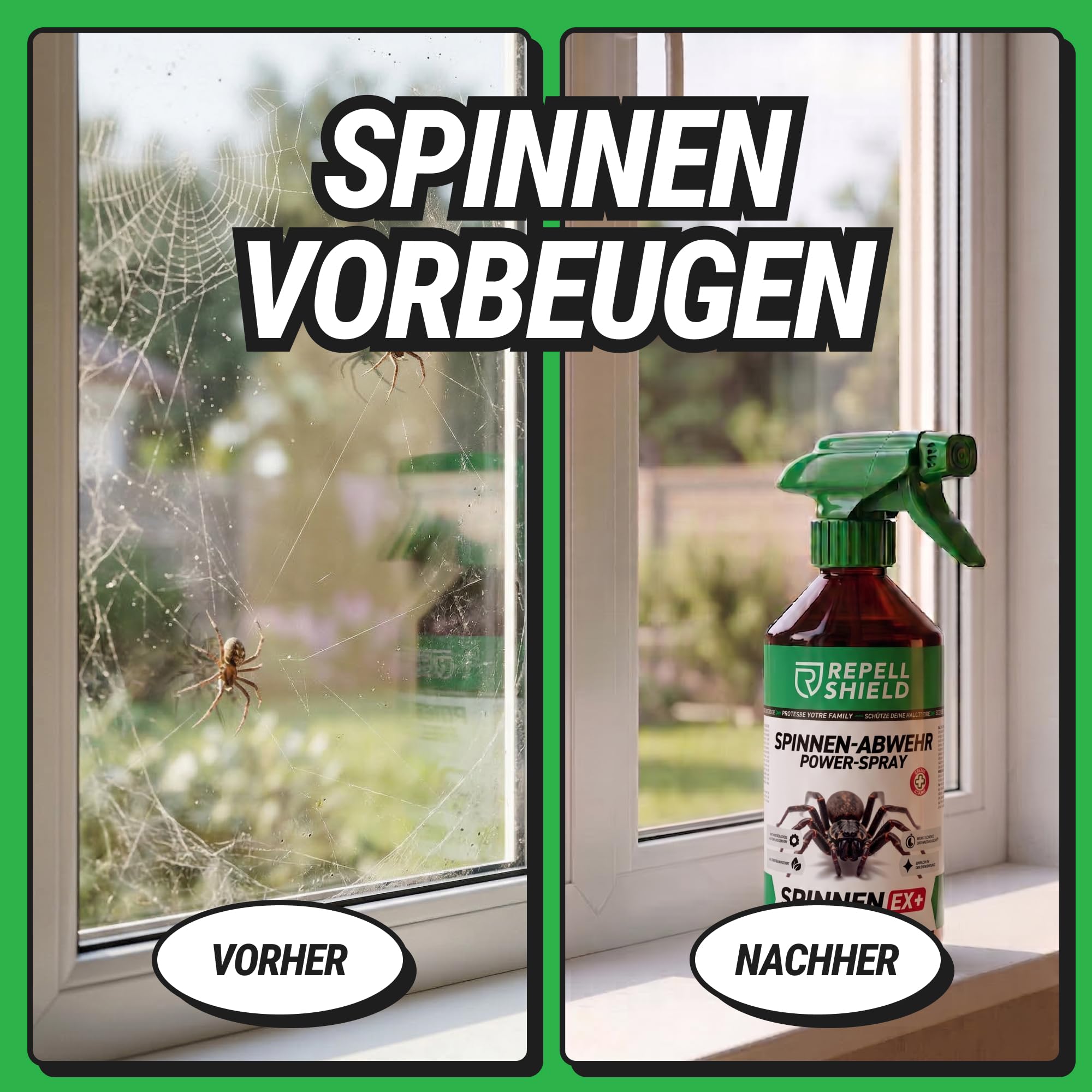 RepellShield® Spinnenspray für Haus & Garten – 500ml – Hinterlässt keine Flecken, gebrauchsfertig, Innen- & Außenbereich – Spinnenabwehr mit Pfefferminz, Geraniol und Chrysanthemenextrakt
