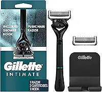 Gillette Navalha íntima para homens, barbeadores pubianos masculinos para paisagem, suave e fácil de usar, projetado para pelos pubianos, 1 alça, 2 refis de lâmina