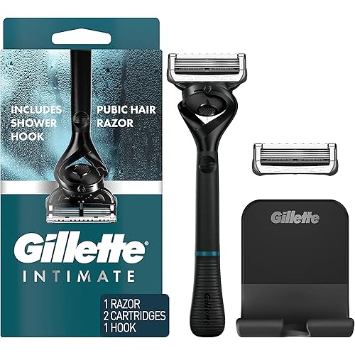 Gillette Intimate Pubic Hair Razor for Men, Men's Pubic Razor for Manscaping, Gentle and Easy to Use, Designed For Pubic Hair, 1 Razor Handle, 2 Razor Blade Refills
