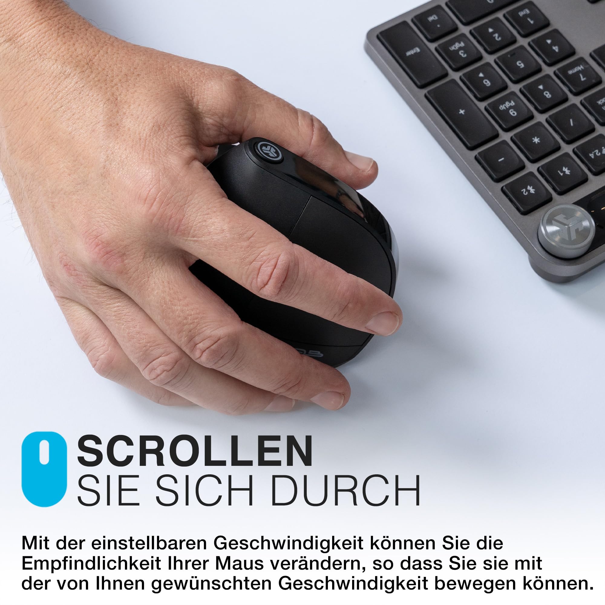 JLab JBuds Ergonomische Wireless Mouse, Verbindung über Bluetooth oder USB für mehrere Geräte, vertikale Maus kabellos, Silent Mouse, wiederaufladbare Funkmaus für Laptop, PC, Tablet, Windows/Mac
