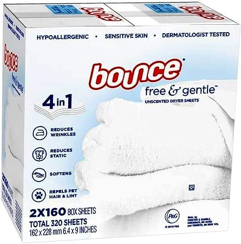 Bounce Sábanas de secadora sin perfume gratuitas y suaves 320 unidades descuento a granel disponible 203805 160 unidades paquete de 2