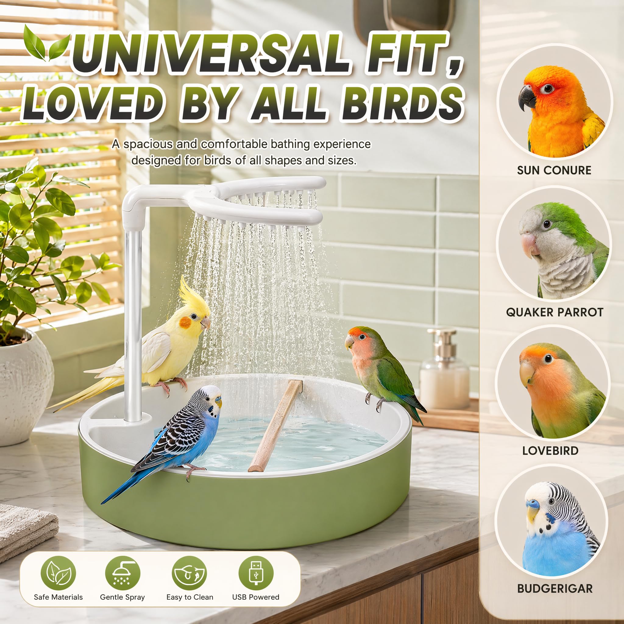 Ruichi Vogeldusche Wellensittich, 32x26cm Wellensittich Dusche mit Wasserfall und Wasserpumpe, Automatische Vogelbad Badehaus Badewanne für Unzertrennliche Wellensittiche Afrikanische Munias Aras