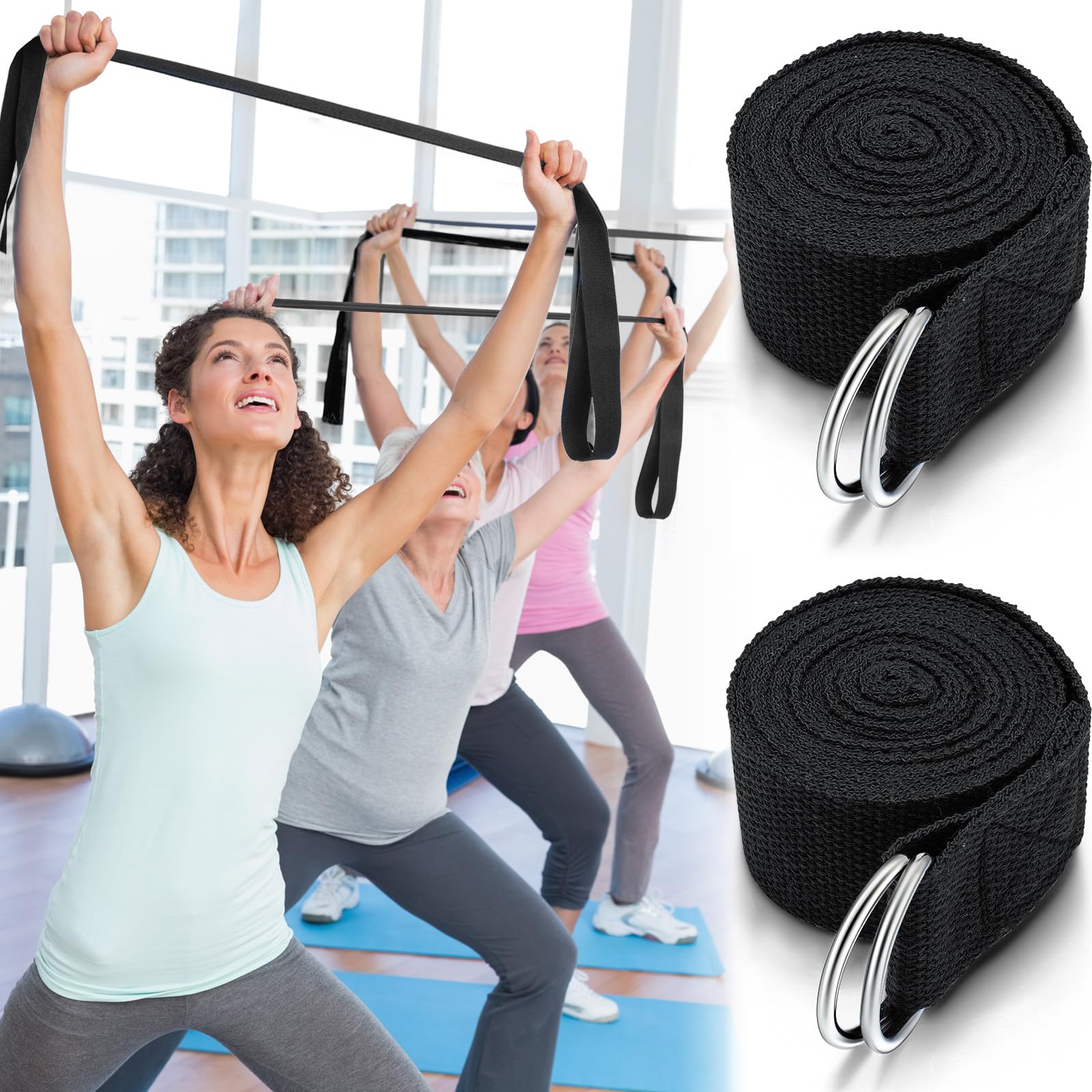 Leyndo Yoga-Gurt, Stretching, Pilates, Übungen, verstellbare Gurte, 1,8 m, nicht elastisch, Yoga-Gürtel mit verstellbarer D-Ring-Schnalle für Pilates, Fitnessstudio, Workout, Fitness, 24 Stück