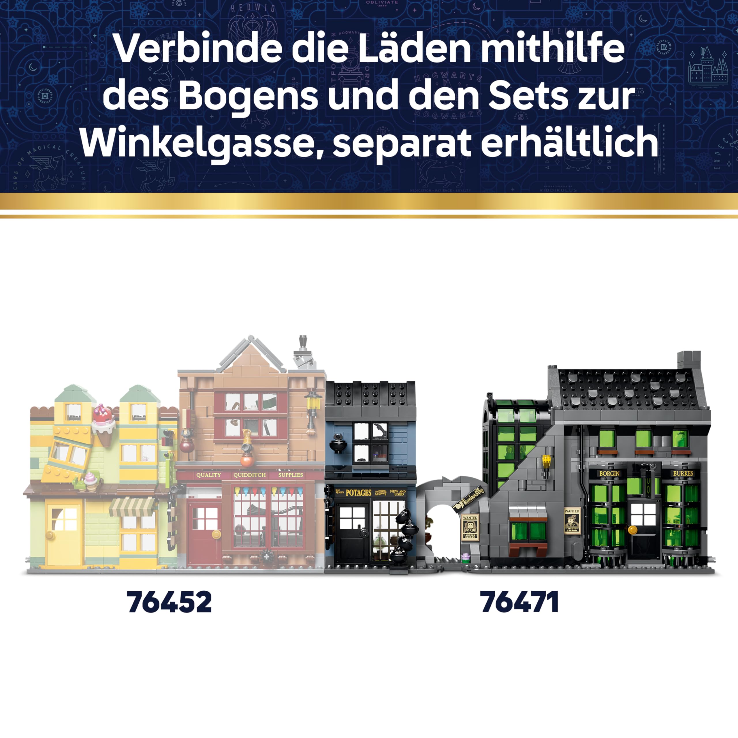 LEGO Harry Potter Zaubererläden in der Winkelgasse Spielzeug - Miniatur Modellbau mit 8 Minifiguren & sammelbarem Patronus - Kinderzimmer Deko - Geschenk für Mädchen, Jungen & Fans ab 8 Jahren - 76471