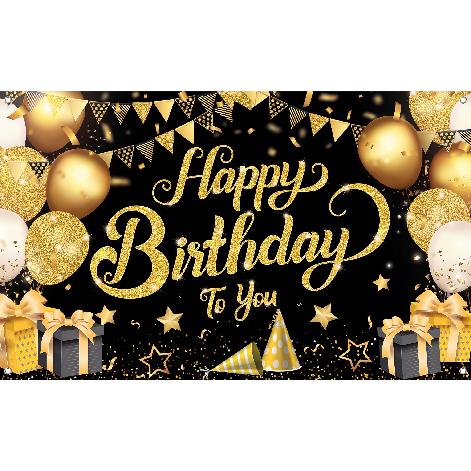 Striscione Compleanno Nero E Oro XXL 182x111 Cm: Elegante, Riutilizzabile, Per Esterni