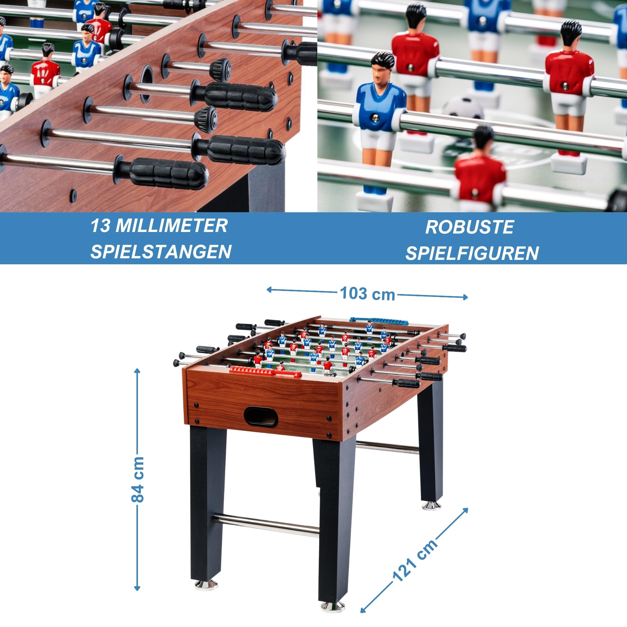 Bandito Tischkicker Winever, Tischfußball für Kinder und Erwachsene, Stabiler Tischfußball, 25 kg Kickertisch, Kicker für Einsteiger, Fußball Spieltisch, inkl. Bälle, robuste Figuren, braun