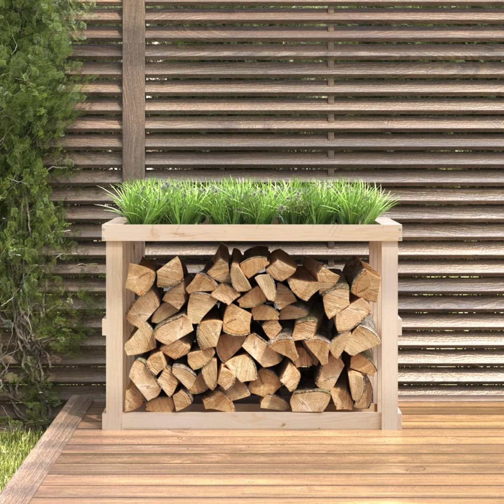 Soporte para leña de Exterior Madera Maciza Pino 108x52x74 cm, Leñero Exterior, Guardar Leña Exterior, para Guardar Leña, Almacenaje Leña, Estante De Leña