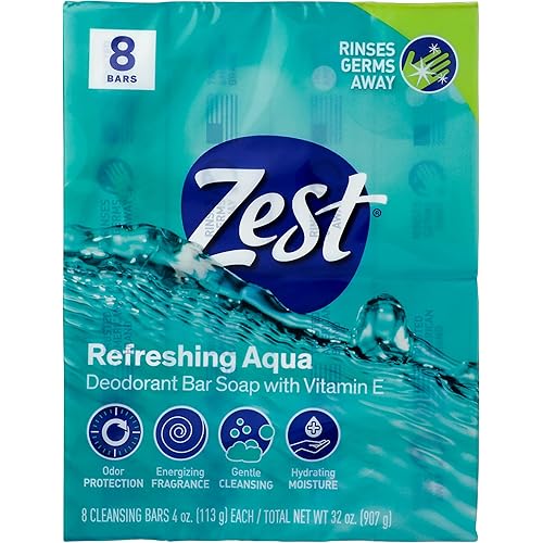 Zest 8-Bar Bath Size Soap, Aqua, 4 Ounce per bar, 8 bars, 32 Ounce
