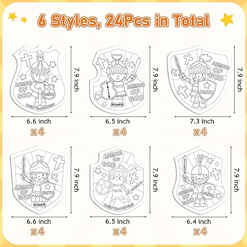 Miniatura 2 de Dvbonike Juego de 24 manualidades de escuela dominical para niños, color tu propia armadura de Dios, tarjeta religiosa cristiana para colorear