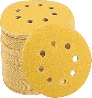 VFINE 5 Inch Sandpaper 120 Grit, 100 Pieces Hook and Loop Sanding Discs 8 Hole Dustless Random Orbital Sandpaper Aluminum Oxide Round Sanding Pads for Wood Working
