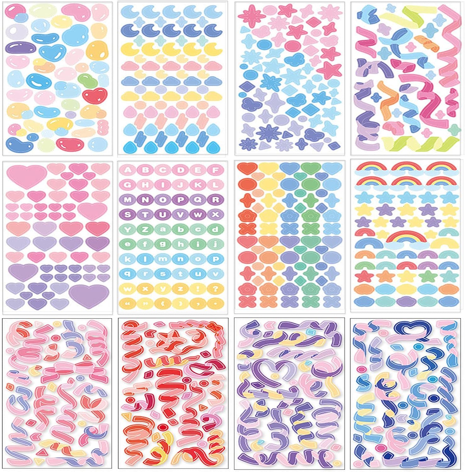 amazon com 12 sheets colorful korean stickers ribbon sticker hikhok self adhesive cute stickers kawaii stickers for diary diy greeting card home decoration deco stickers scrapbook supplies for child student