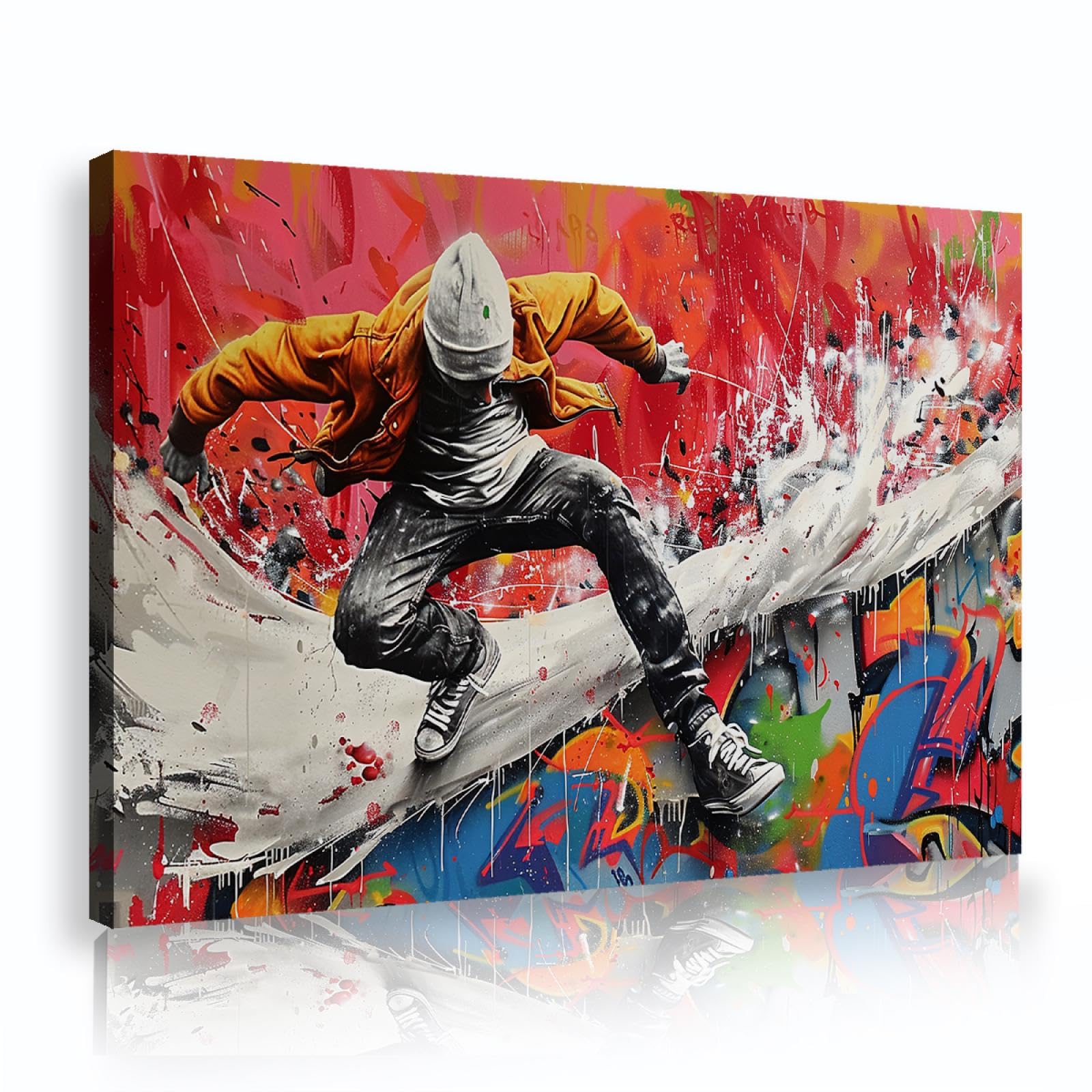 Hip Hop Stile Tela di canapa Arte della parete Sport Teen Tela di canapa Stampa Decorazione della parete Graffiti Poster Artwork per la camera da letto della stanza dei giochi 70x110cm Innerframe