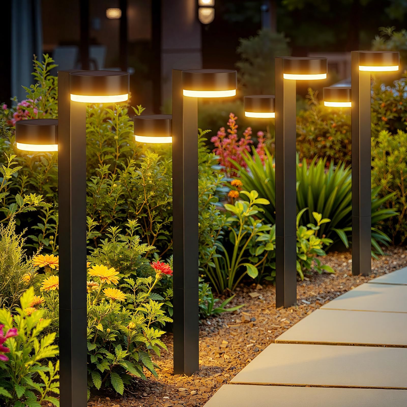 GEARLITE 6 Pack Solarlampen für Außen Garten, 2 in 1 Superhelle Warmweiß Solarleuchten für Außen mit 24 Led, IP65 Wasserdichte Solar Gartenleuchten Auto On/Off für Weg Rasen Hof Terrasse, Geschenke