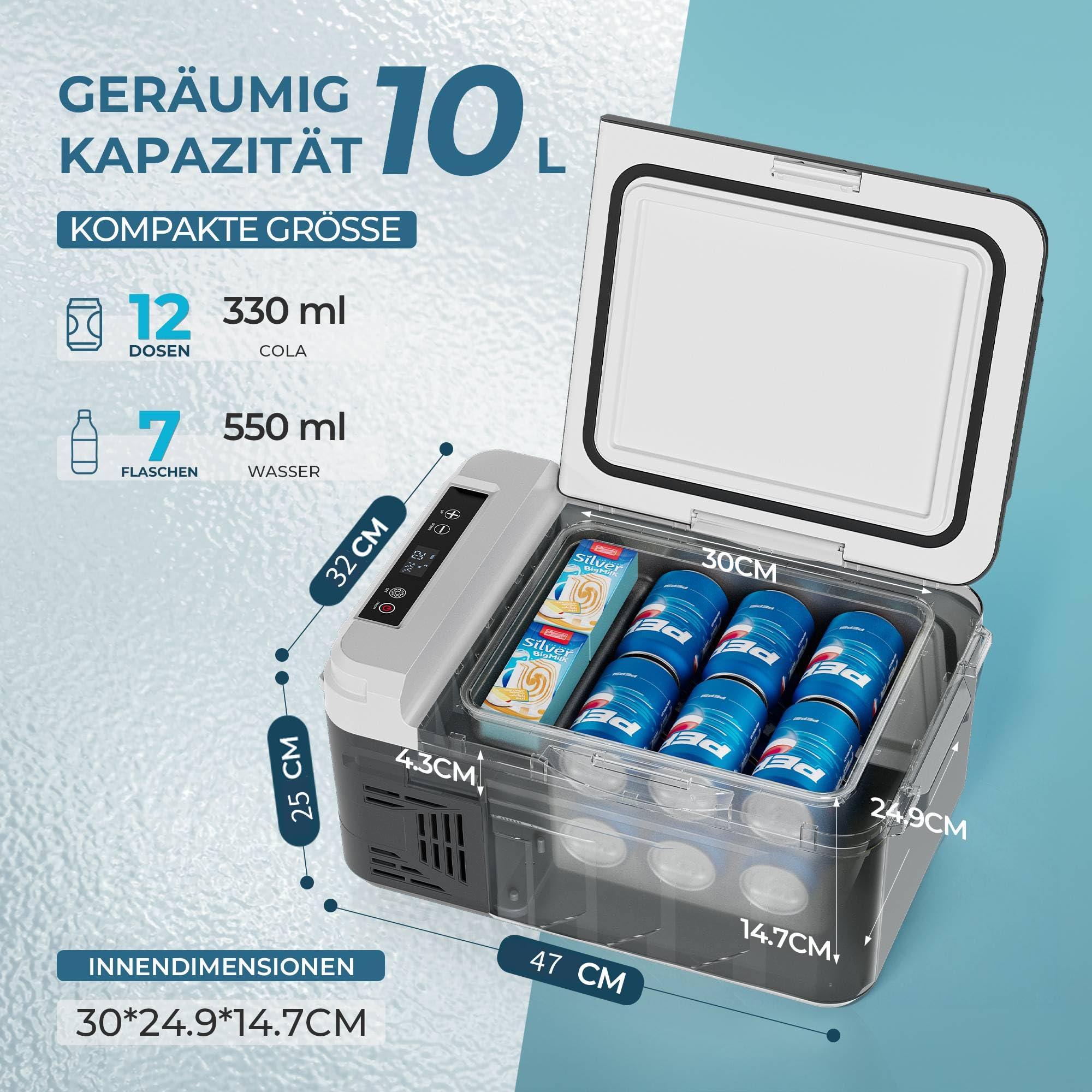 EUHOMY Frigorifero portatile per compressore, 10 L (-20 °C ~ 20 °C), DC 12/24 V AC 230 V, compressore portatile con controllo app, raffreddamento rapido per 15 minuti, modalità ECO/MAX
