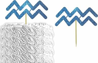 Glitter Zodiac Aquarius Sign Symbol Symbol Cake Topper | Birthday Party Cake Topper | Party Decorations (Blue)