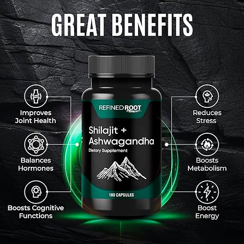 Miniatura 3 de Shilajit 1000 mg y Ashwagandha 500 mg (180 cápsulas) - Suplemento orgánico puro del Himalaya Shilajit (suplemento de ácido fúlvico del 20%) -