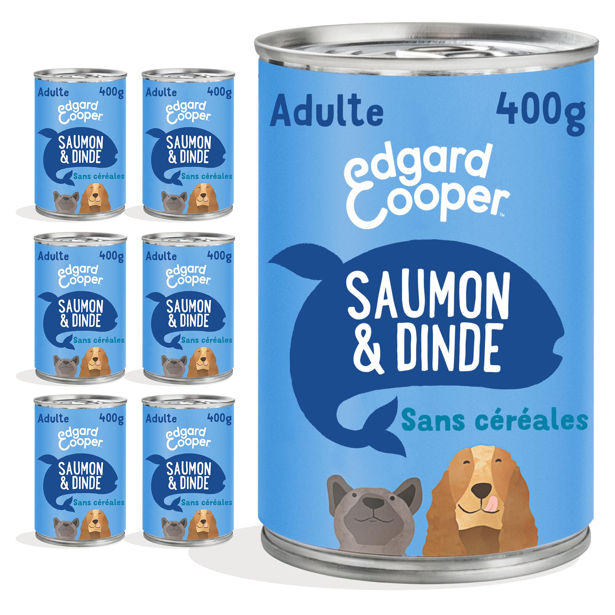 Edgard & Cooper Pasta Per Cani, (Salmone & Tacchino, 400 g x 6), Senza Cereali, Carne e pesce freschi e proteine di qualità, ingredienti reali per cani, Ipoallergenico, Senza zuccheri aggiunti