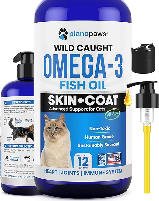 Omega 3 Fish Oil for Cats - Better Than Salmon Oil - Kitten & Cat Vitamins and Supplements - Cat Dandruff Treatment - Liquid Fish Oil for Pets - Shedding Support - Cat Health Supplies for All Ages