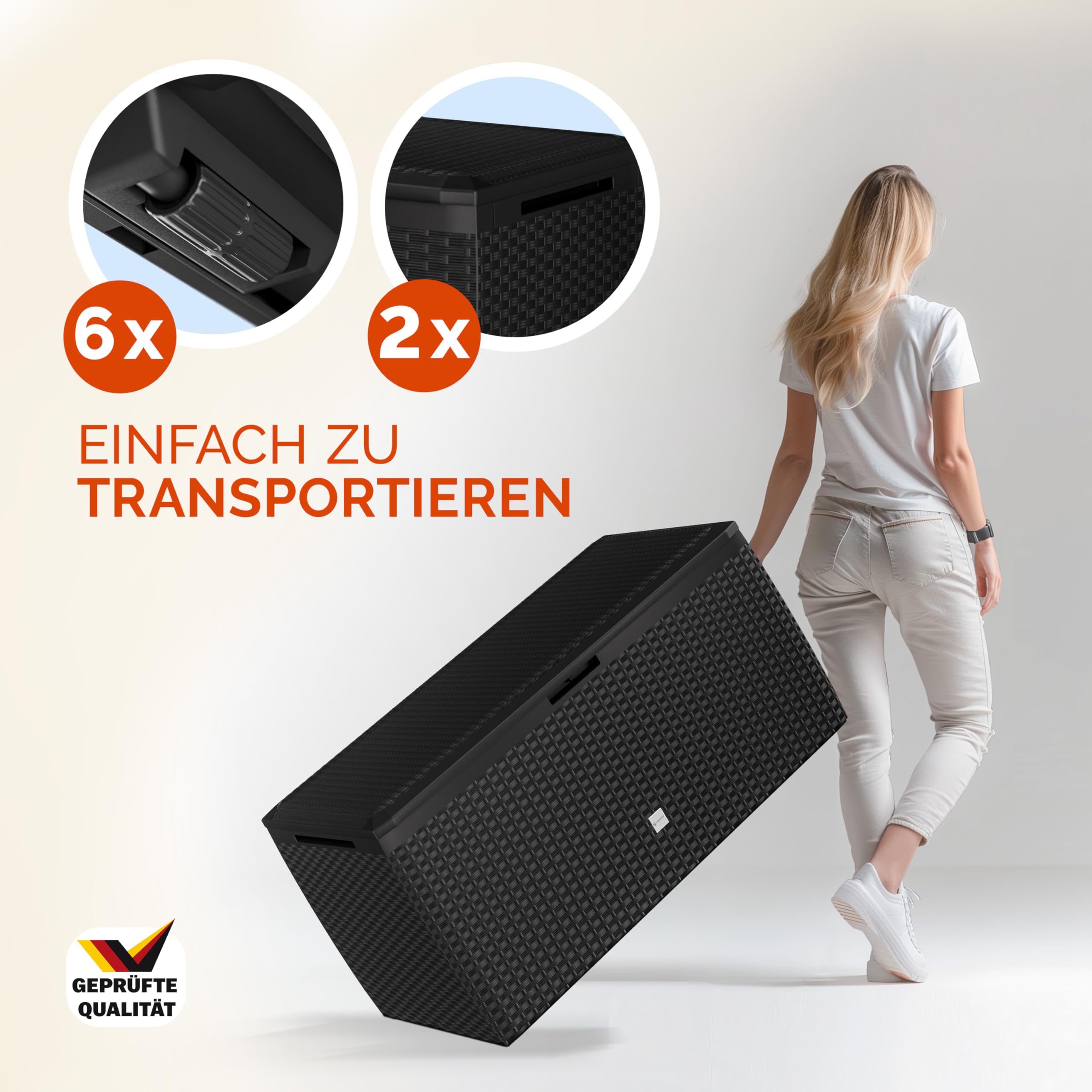 Casaria® Gartenbox Auflagenbox abschließbar Anthrazit 290L UV-beständig Haltegriffe Rollen Verschlussvorrichtung Balkon Garten Kissenbox Aufbewahrungsbox 114x47cm Wetterfest Korbgeflecht