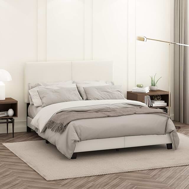 white queen platform bed