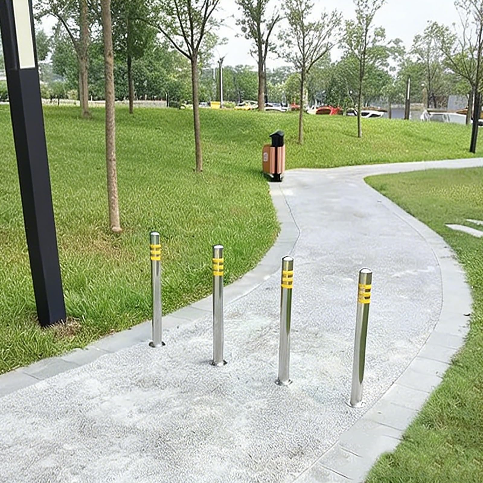 201 Parkpoller Aus Edelstahl, Verkehrspfosten Mit Reflektierendem Band, Robuste Parkbarrieren Für Die Sicherheit Von Fußgängern Und Die Verkehrsregelung(Silver-1pc,60 * 7.6cm/23.6 * 3in)