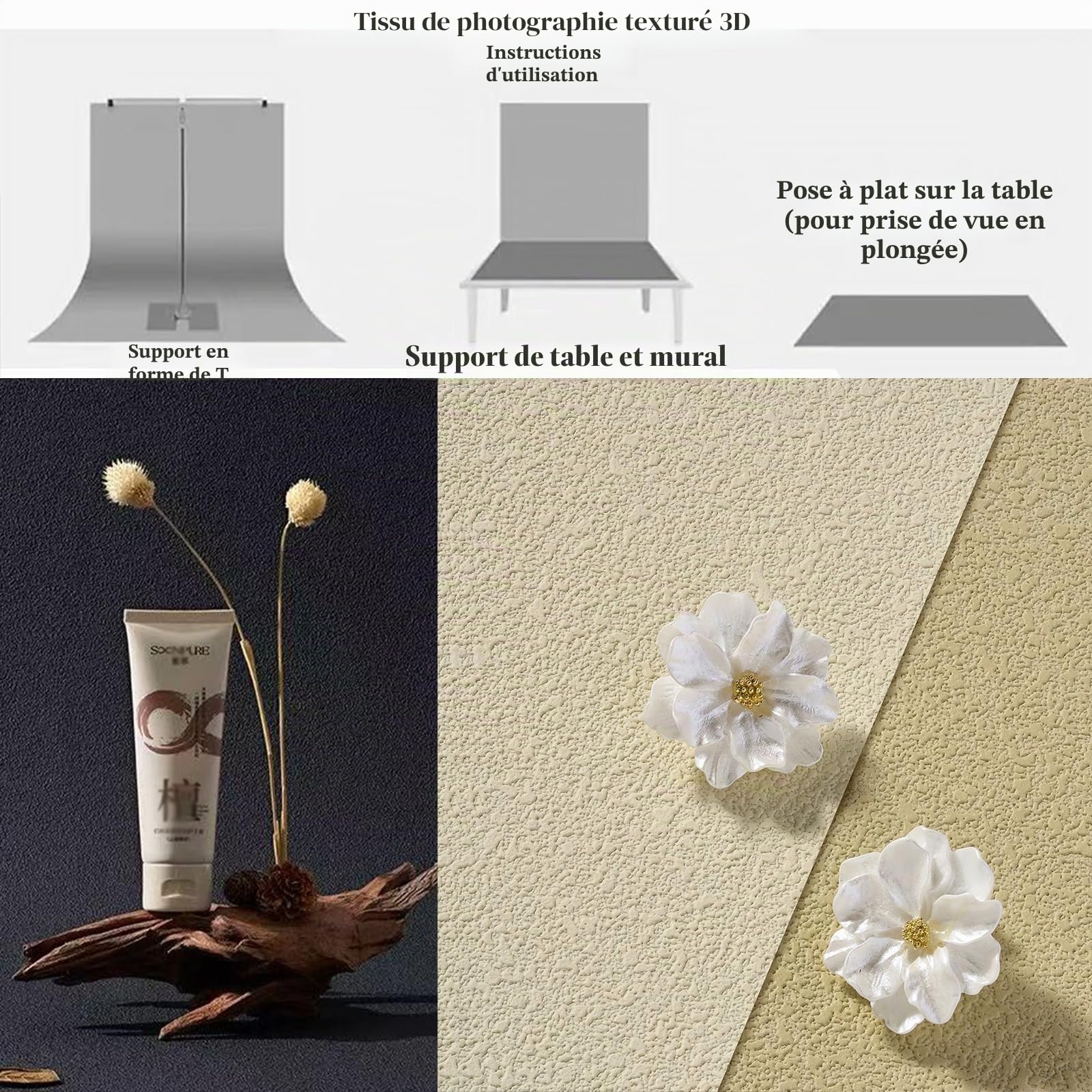 Lot de 6 Toiles de Fond pour Photos 3D Non froissées en Tissu texturé de Sable (Non réfléchissant) pour Photographie, gelée, Design Original, imperméable, réutilisable, 71,1 x 53,3 cm