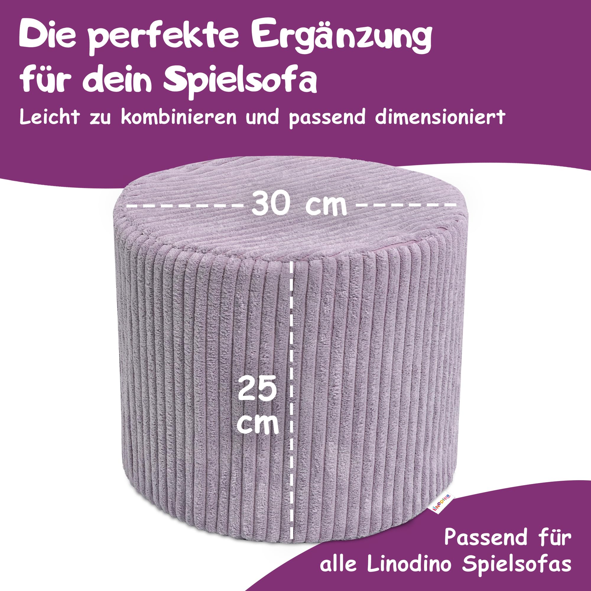 Linodino® Knuffelpouf – Spielsofa Add-on I Spieltisch & Kinderhocker & Baustein in einem I Modul-Erweiterung für kreative Spielwelten im Kinderzimmer I Oktopus Lila