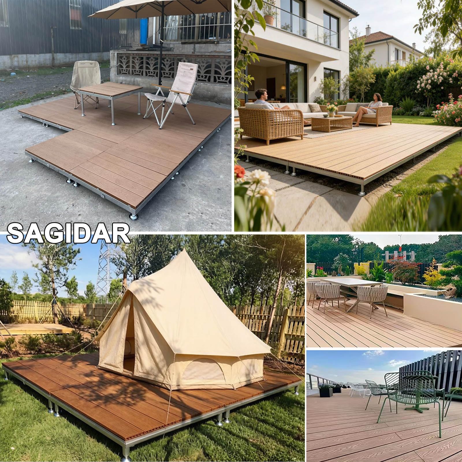 Piattaforma Da Patio Esterno Modulare Con Telaio Regolabile In Altezza