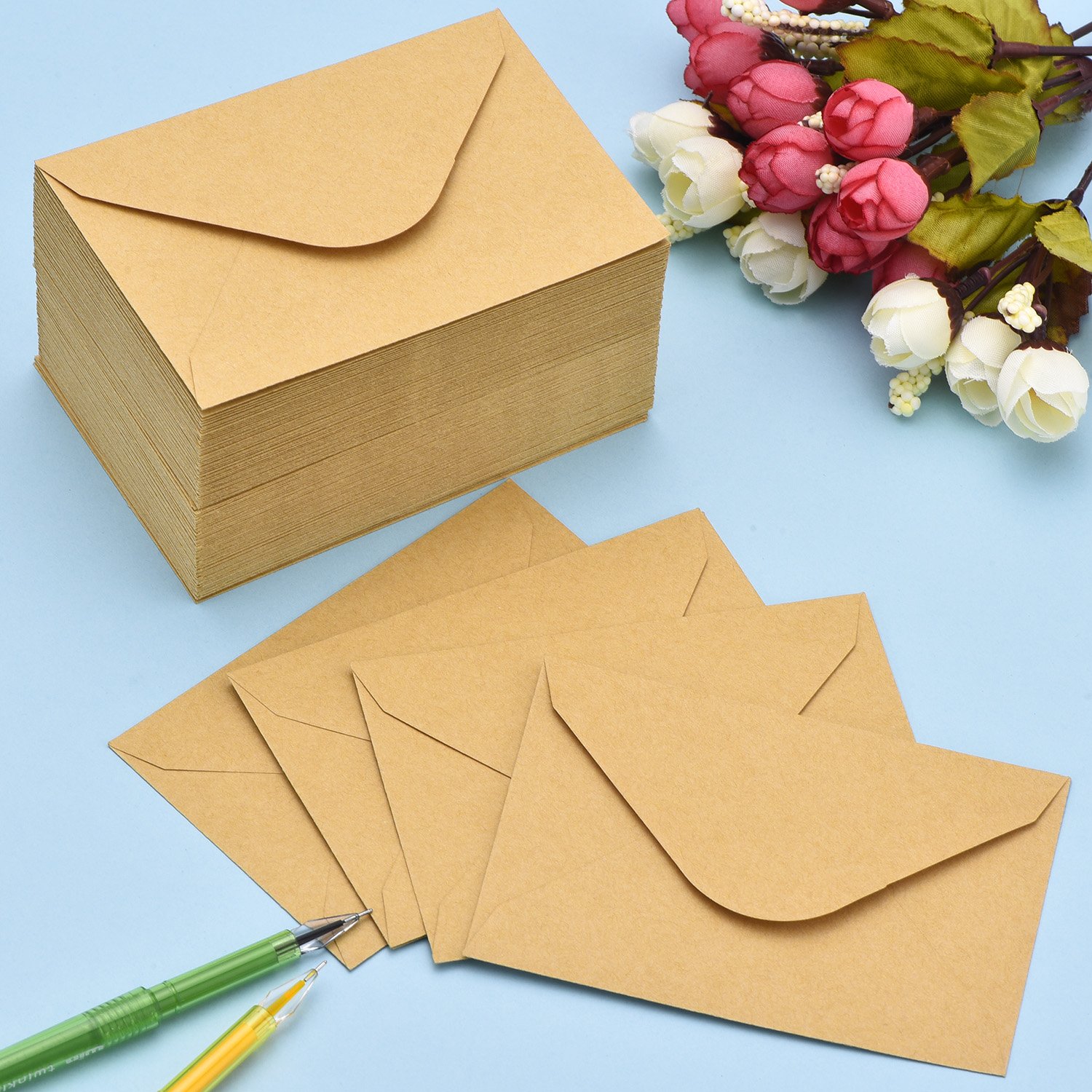 120 Piezas de Mini Sobres de Kraft Sobres de Tarjeta de Regalo Sobre de Tarjeta de Boda Fiesta Oficina Sobres de Aleta Clásica de Piezas Pequeñas, 4,4 x 3 Pulgadas