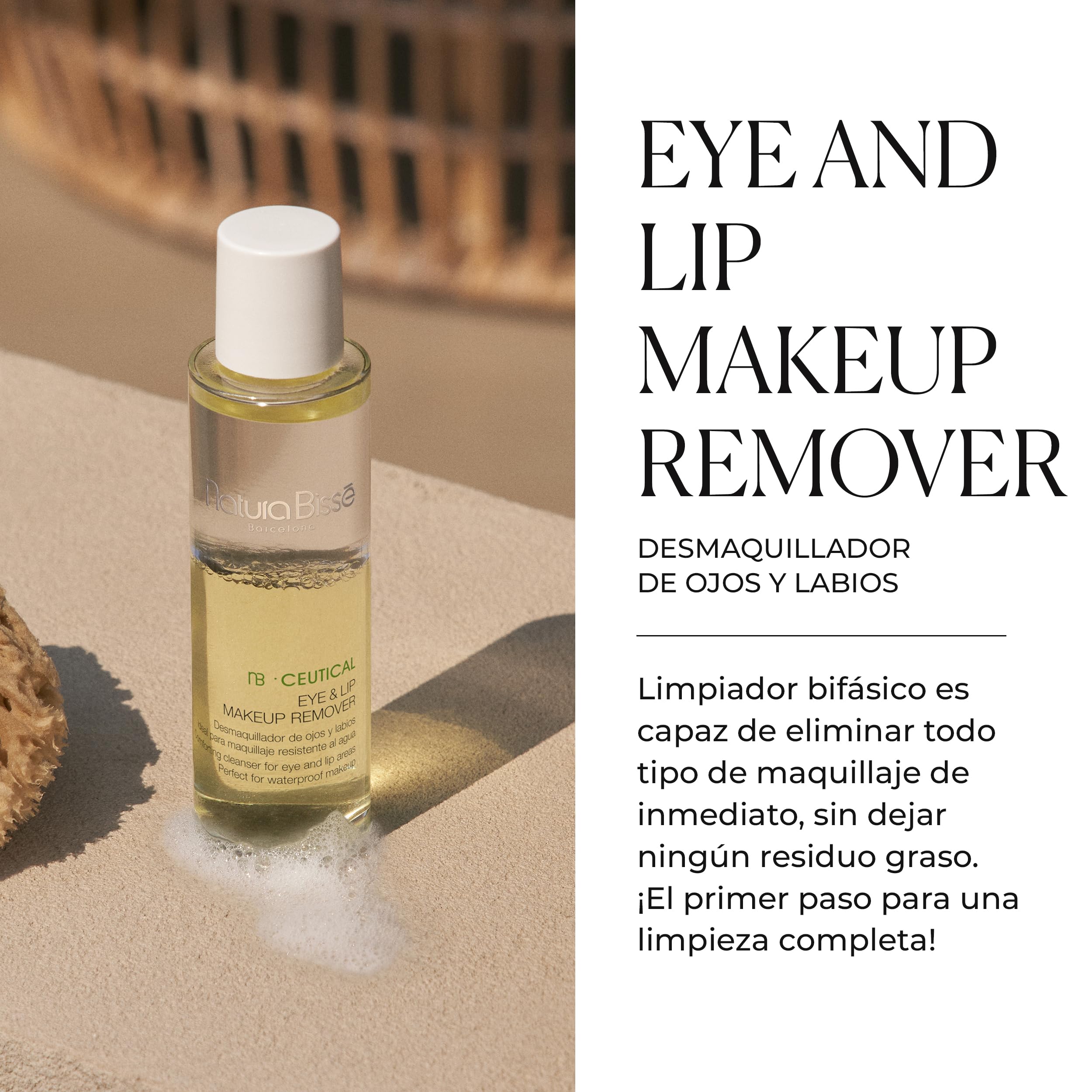 Natura Bissé Eye And Lip Makeup Remover | Desmaquillador de Ojos y Labios con Extracto de Té Verde y Betaína | Limpiador Bifásico para Pieles Sensibles | 100 ml