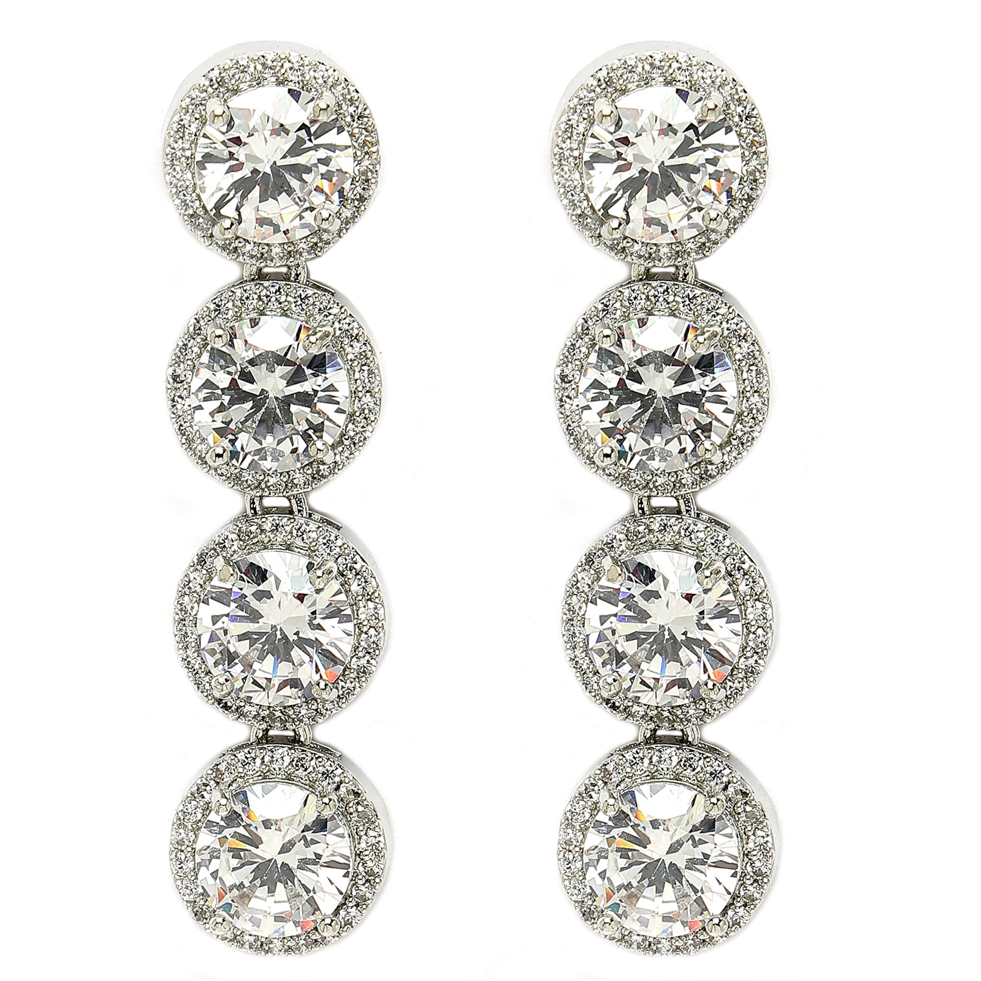 Elegant Rhodium Plated American Diamond Studded Silver Toned Earrings for Women | Stylish Drop Design Earrings for Women and Girls-image-10