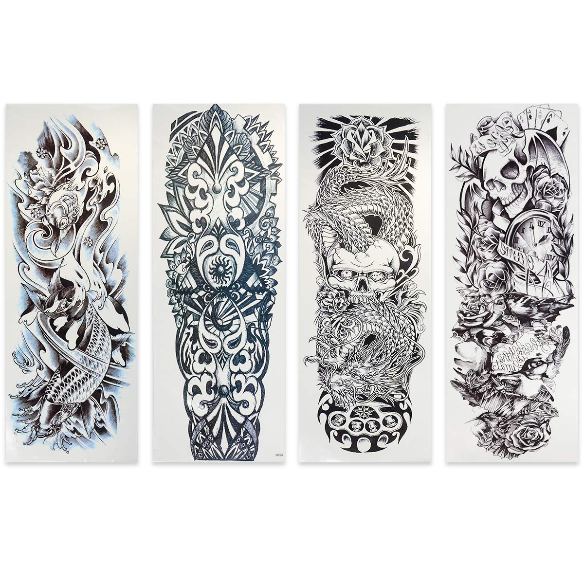 4 Sheets Extra Large Temporary Fake Tattoos For Men and Women, Full Arm (4 Pack)