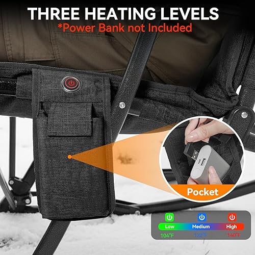 Miniatura 4 de Mecedora de gran tamaño con calefacción para campamento, mecedora plegable con calefacción y respaldo alto para exteriores, mecedora resistente para