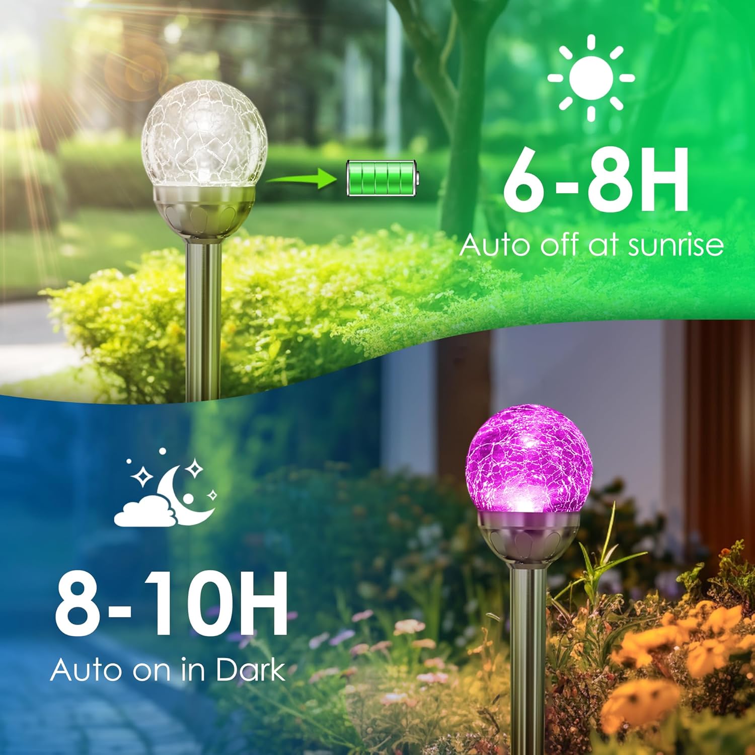 SOLPEX Solar Garden Lights Outdoor, 3 Pack Multi-Color Changing&White 2 Modes Solar Powered Glass Ball Garden Lights Waterproof for Patio Decoration - Image 5