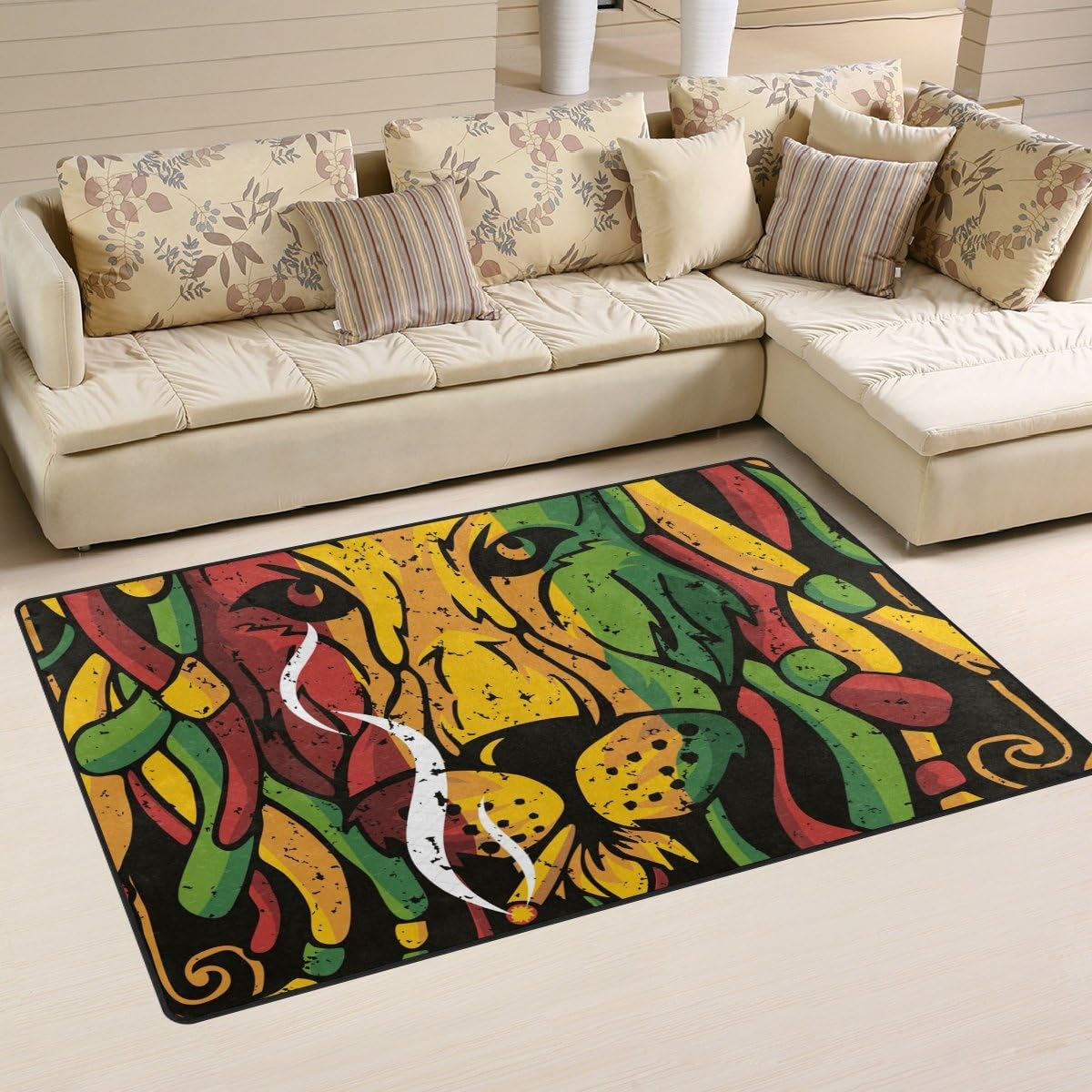Sunlome Creative Graphics Lion Rasta Area Rug Rugs Non-Slip Indoor Outdoor Floor Mat Doormats for Home Decor 60 x 39 inches