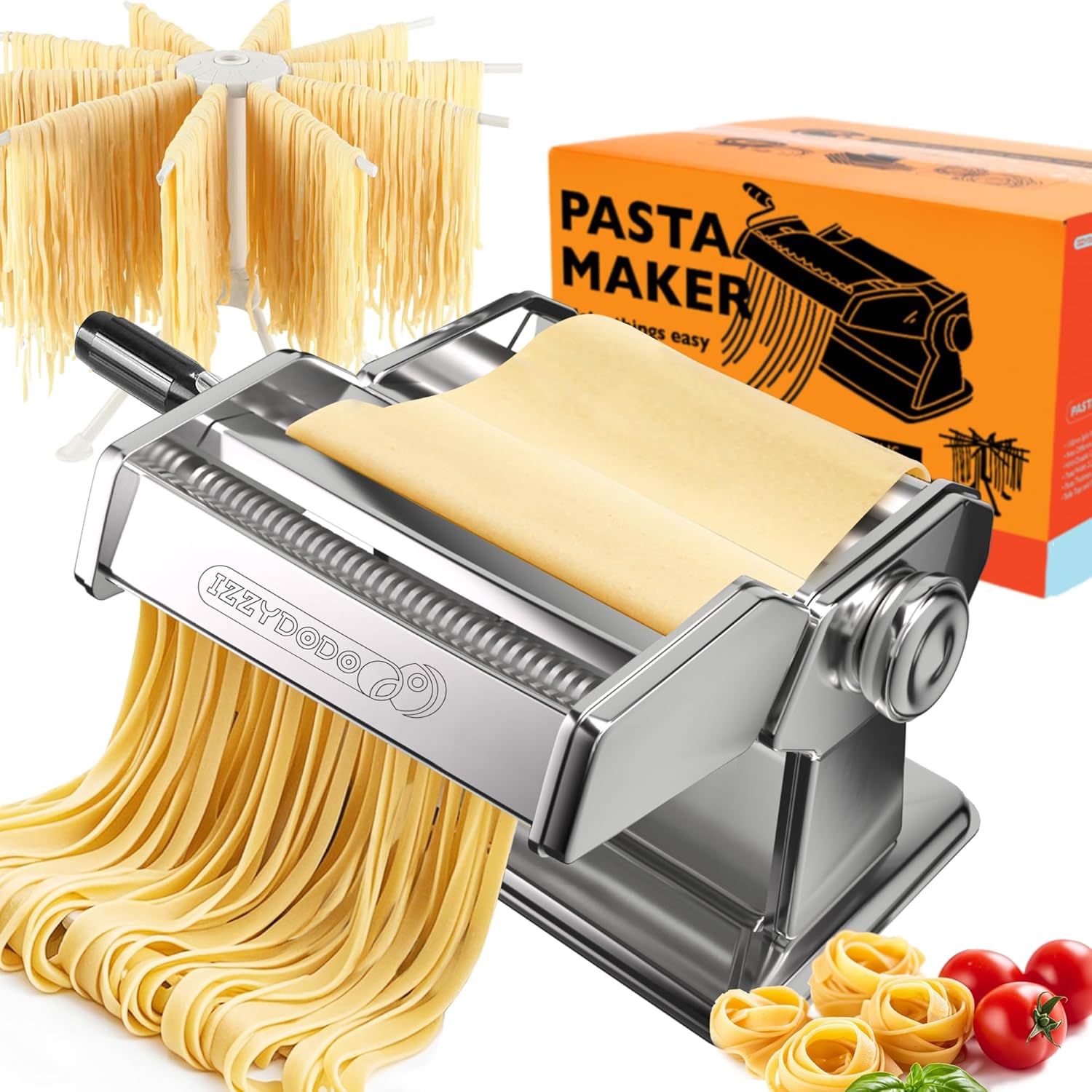 Pasta Maker Machine Set with Drying Rack and Adjustable Thickness for Spaghetti, Fettuccine, Lasagna and More
