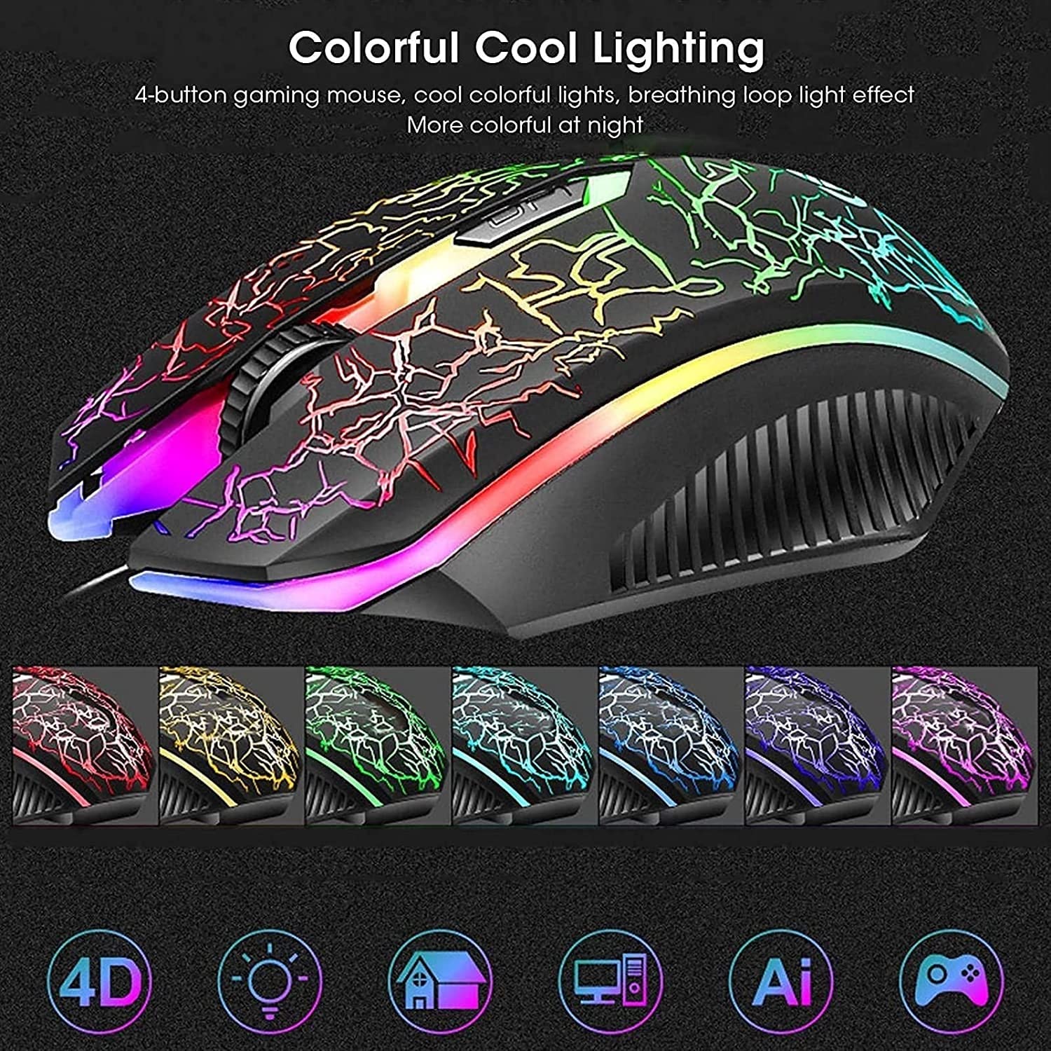 Tastiera di Gioco e Tastiera combinata combinata cablata RGB LED. Tastiera retroilluminata 1600. DPI. Mouse da Gioco (Tastiera Mouse Combo)