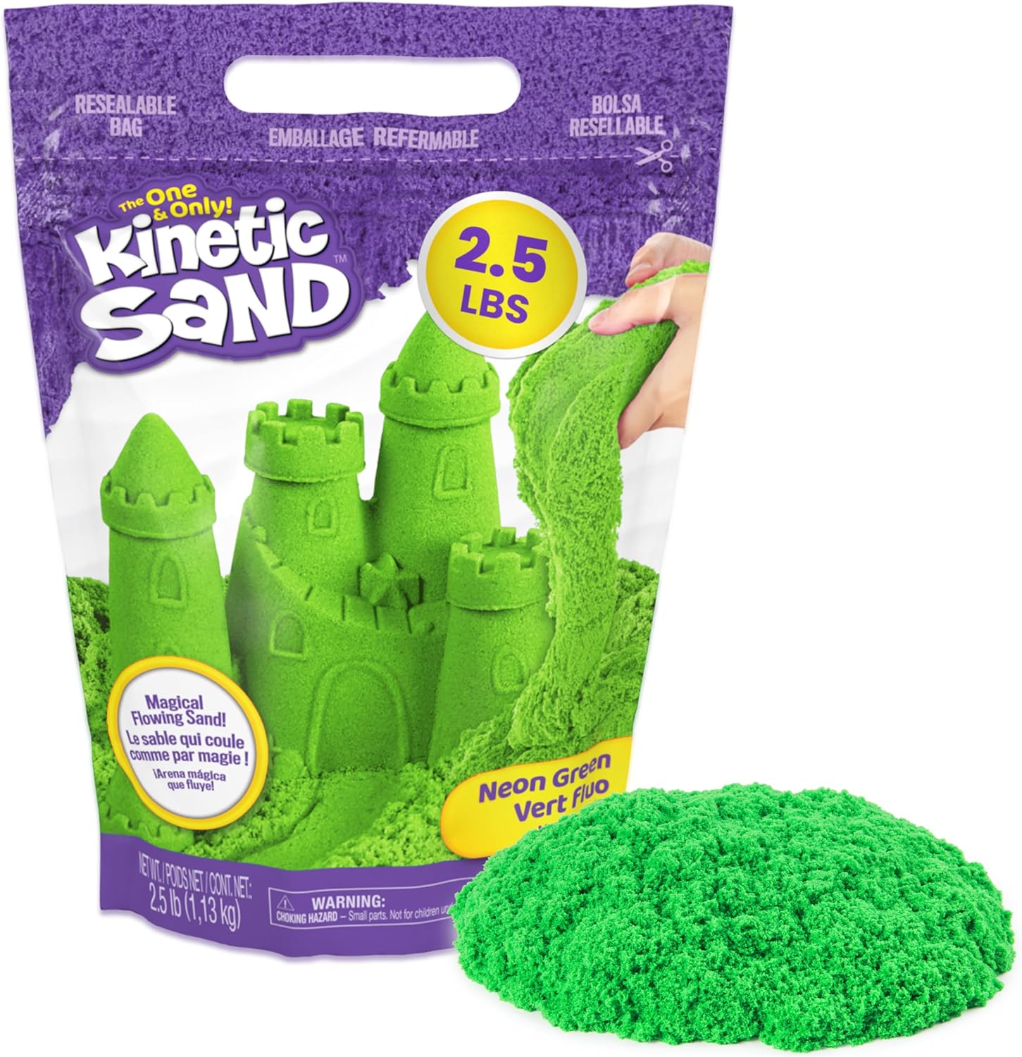 Kinetic Sand, 2.5lbs Green Play Sand, Moldable Sensory Toys for Kids & Classroom, Back to School Teacher Must Haves, Resealable Bag (Packaging May Vary)