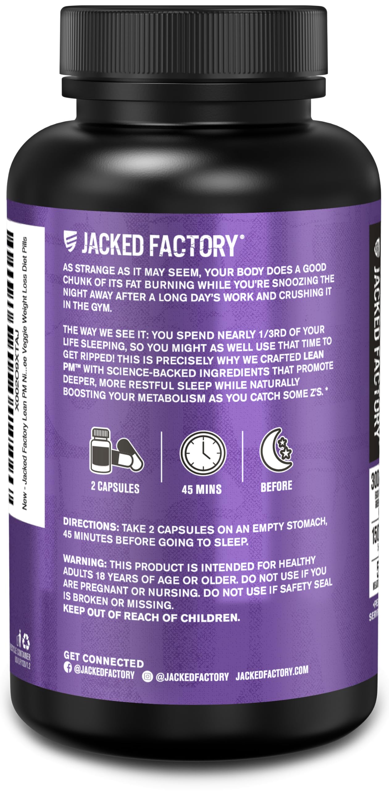 Jacked Factory Lean PM Night Time Fat Burner, Sleep Aid Supplement, & Appetite Suppressant for Men and Women - 120 Stimulant-Free Veggie Weight Loss Diet Pills — Amazon image 9