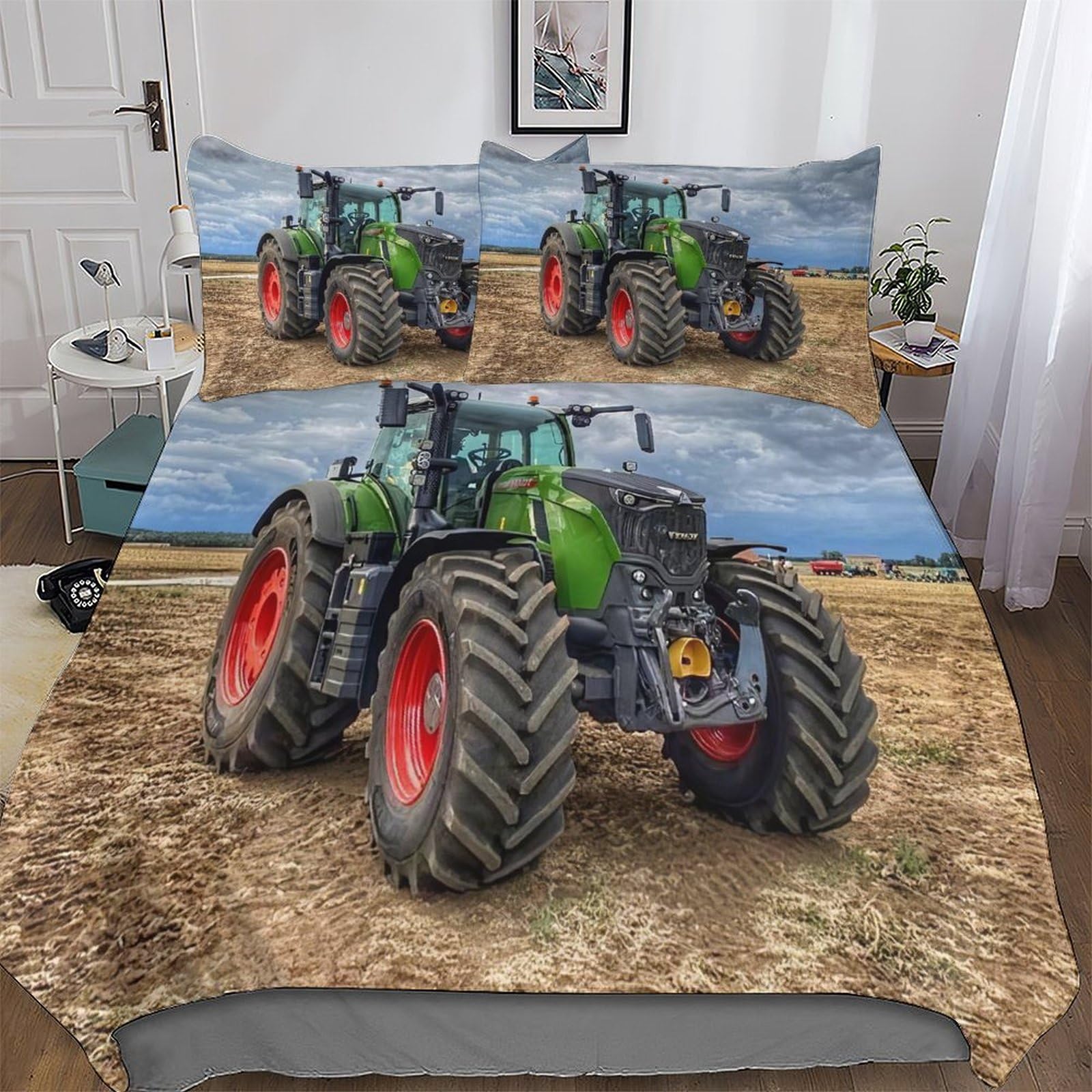 LLXXHH Tractor Duvet Cover Set 3 Pcs with Pillowcases Soft Microfiber Quilt Cover Bedding Sets for Kids Adult Comforter Cover Double (200x200cm)