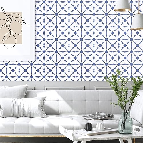 Miniatura 3 de WENMER Papel tapiz geométrico, 17.7 x 118 pulgadas, moderno papel tapiz geométrico para despegar y pegar, papel de contacto geométrico extraíble