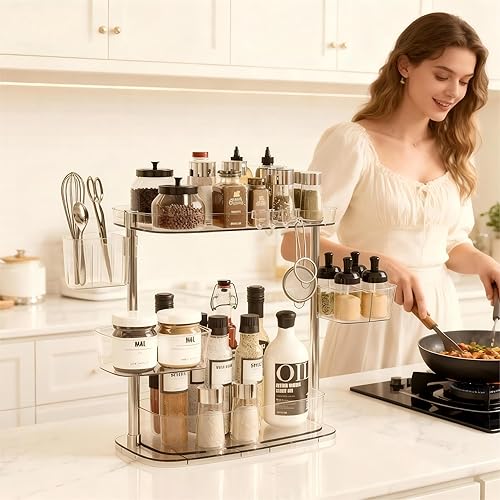 Miniatura 5 de YOSHIONAL Organizador de tocador de maquillaje giratorio, almacenamiento para el cuidado de la piel de la encimera del baño, vitrina de cosméticos