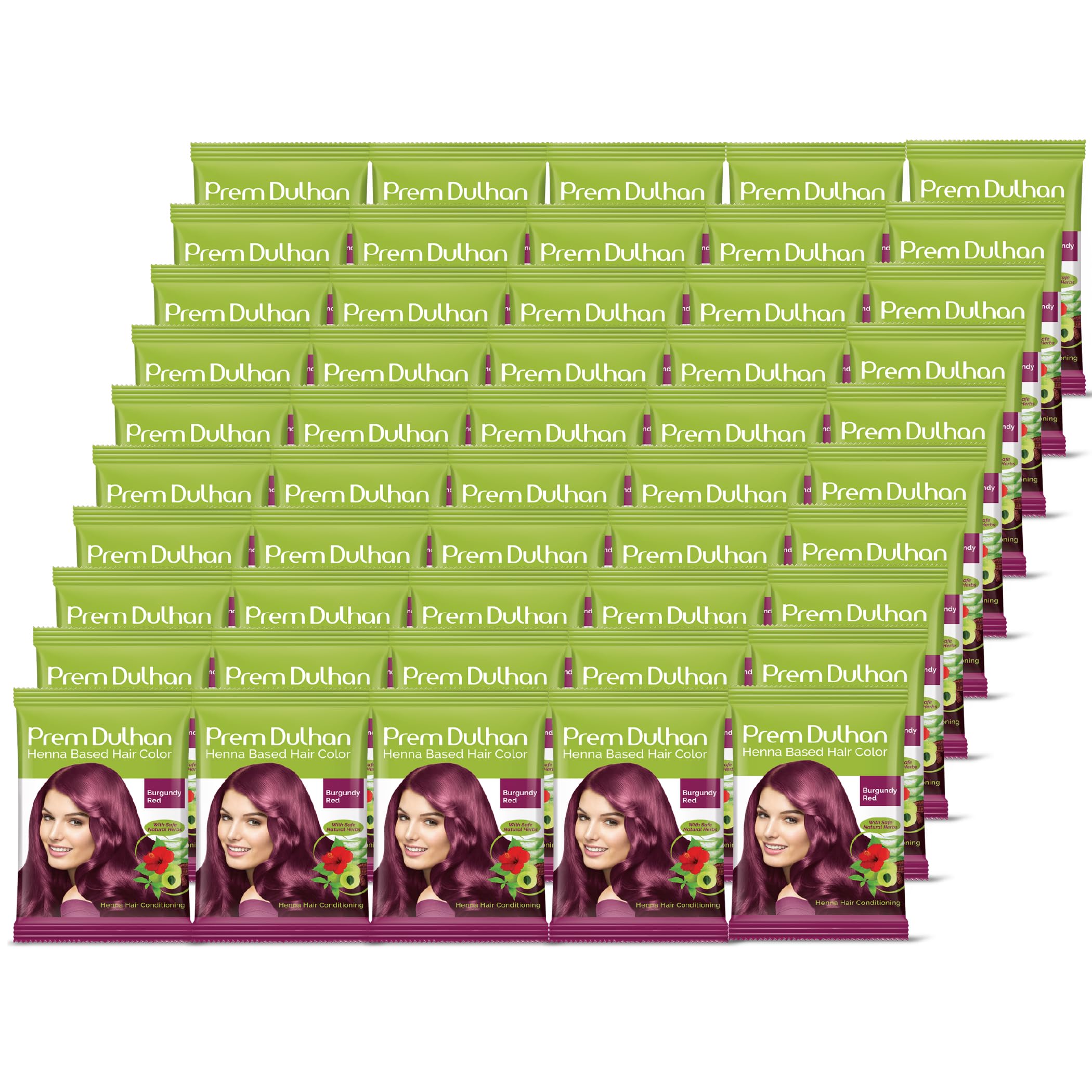 Prem Dulhan Henna Hair Color for Vibrant & Long-Lasting Results Burgundy Red Shade Ammonia-Free & PPD-Free Coloring, Sachets (Burgundy Red 15 g/0.52 Ounce (Pack of 50))