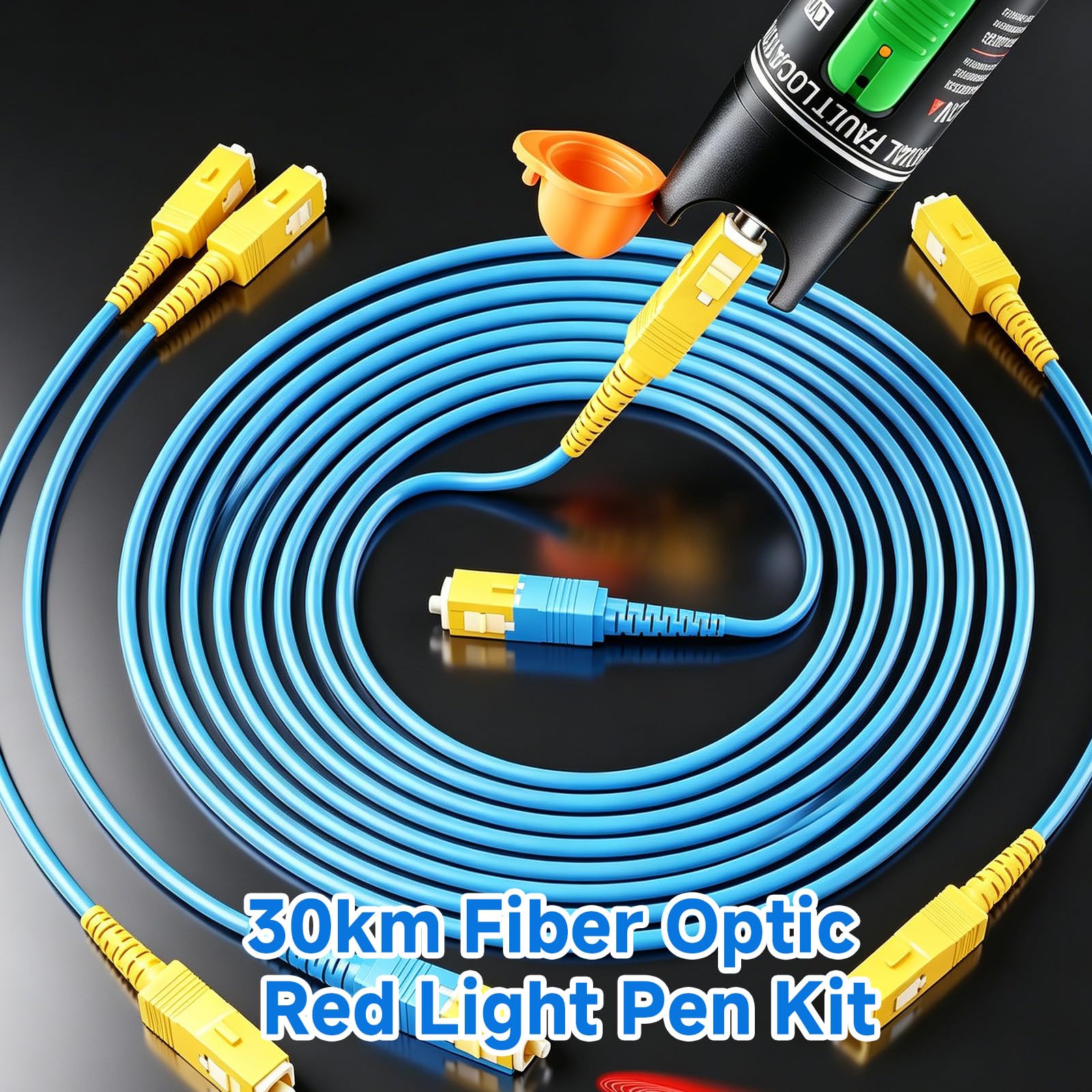 30mW Localizador Visual de Fallos, Probador de Fibra Óptica VFL, Pluma de Prueba de Cable Portátil con Interfaz Universal 2,5mm 30KM de Alcance para Cables Monomodo y Multimodo