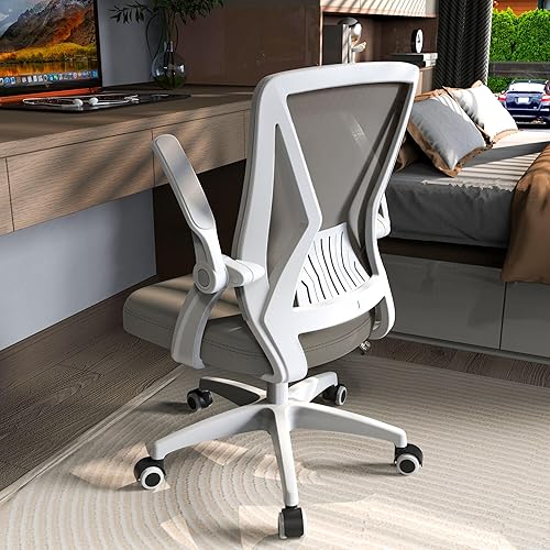 Qoroos Silla de oficina de malla ergonómica con respaldo medio, silla de escritorio de malla negra, brazos abatibles con soporte lumbar, silla de